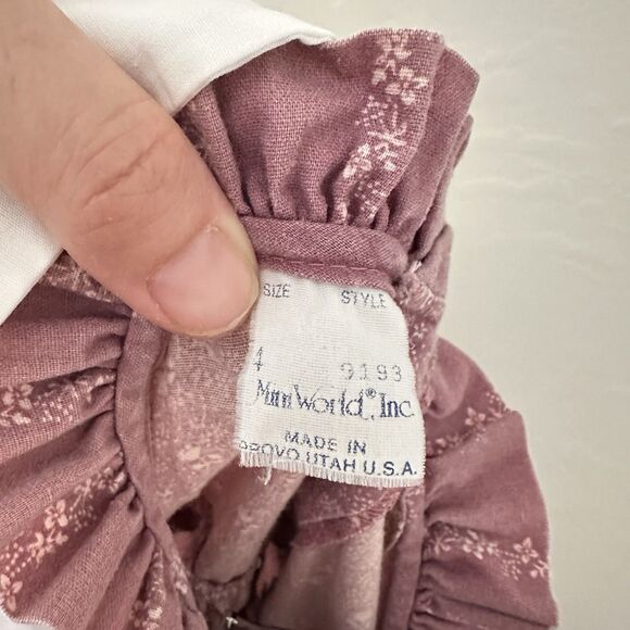 Vintage Mini World 70s Girls Pinafore Dress Lace Ruffles Bib Provo Utah Size 4T - Picture 9 of 10